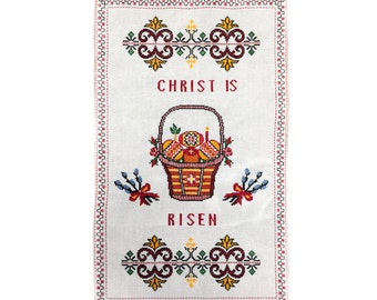 Orthodox, Christ is Risen, Easter Basket Cover, Embroidered