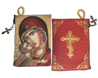 Reversible Tapestry Icon Pouch, Rosary Icon Pouch