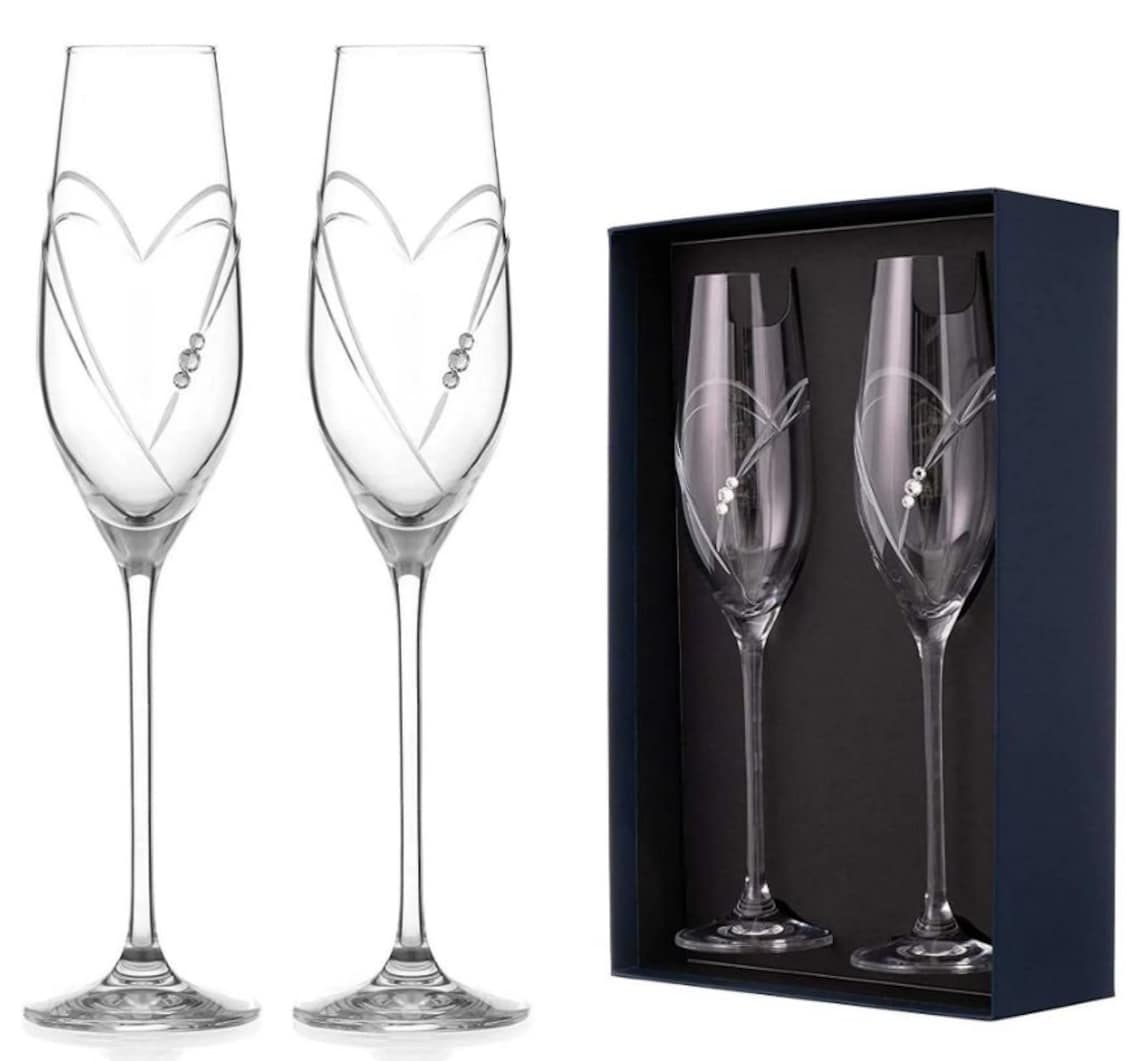 Crystal Champagne Flutes with Swarovski Crystals and Etched image 1