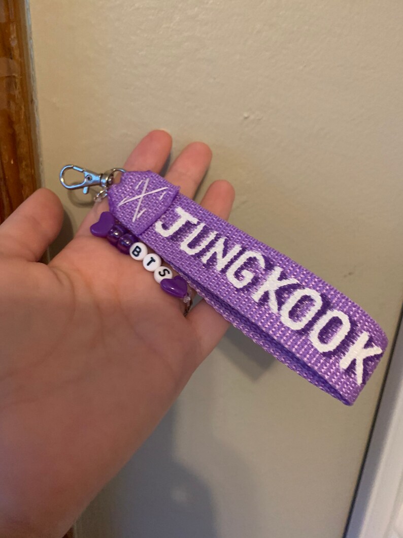 BTS keychain w/Beaded Charm Etsy