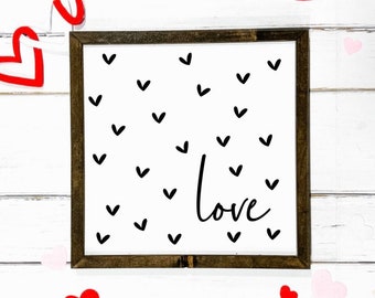 Heart Love Wood Sign, Valentine’s Day Decor, Valentine's Day Wood Sign, Small Framed Wood Sign, Love/Romance Farmhouse Sign