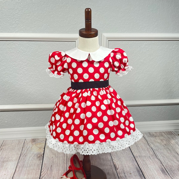 Vestido de Minnie Mouse/Vestido rojo y blanco/Traje inspirado en Minnie Mouse/Disfraz de Minnie Mouse/Vestido de inspiración vintage/Vestido clásico de Disney