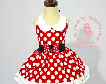 Minnie Mouse Inspired Dress, Red Polka Dot Minnie Mouse, Mouse-inspired outfit, Eyelet Trim