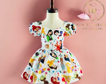 Prinsessklänning, Flickors födelsedagsoutfit, Flickprinsessinspirerad klänning, Rapunzel, Snövit, Vaiana, Mulan, Ariel, Aurora, Prinsessan Tiana