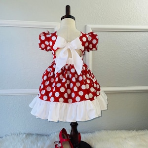 Child Red Polka Don't Minnie Mouse Dress, Red & White Polka Dot Minnie Inspired Smocked Disney Outfits, dress Minnie mouse inspired