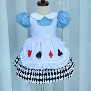 Alice in Wonderland dress, Alice in Wonderland Birthday Outfit, Alice in Wonderland Puffy Sleeve Dress with Apron