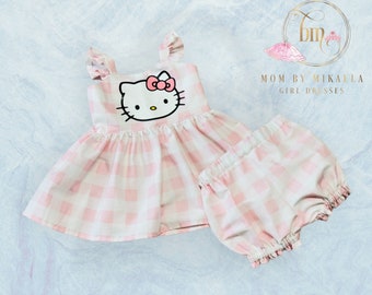 Little Kitty Baby Girl Set / Pretty Kitty Pink dress Infant Set / Baby Outfit /  Kitty Pink Baby Top and Bloomers Set