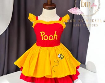 Winnie the Pooh dress, Winnie The Pooh birthday dress, Winnie the Pooh dress for girls, handmade dress for baby,