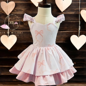 Vestido para niñas para el día de San Valentín, vestido para niñas, vestido con estampado de lazo, vestido coqueto para niñas, vestido para el primer día de San Valentín, vestido de bebé para el día de San Valentín.