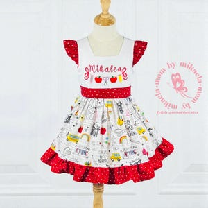 Vestido de regreso a clases para niñas, vestido personalizado, atuendo de regreso a clases para niñas pequeñas, atuendo para niñas de primaria, atuendo para el primer día de clases