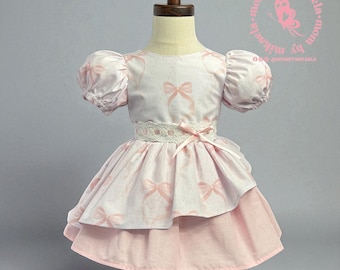 Handmade Pink Bow Girls Dress, Coquette Cotton Party Dress