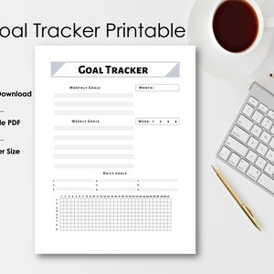 Goal Tracker, Monthly Goals, Weekly Goals, Daily Goals, Personal Goal Planner, Printable