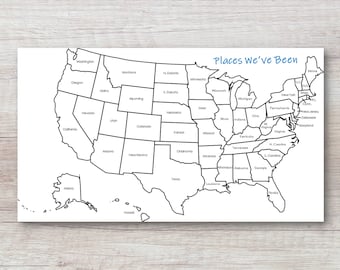 Coloree el mapa de viajes del estado, registro de viajes, mapa de viajes de los Estados Unidos de América, rastreador de mapas, imprimible