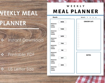 Weekly Meal Planner, Weekly Meal Plan, Meal Planner Printable, Grocery List, Shopping, Instant Download