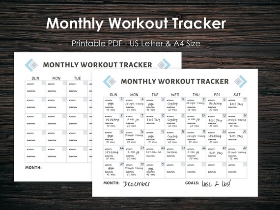 Monthly Workout Tracker, Monthly Fitness Planner, Monthly Workout Planner, Exercise Log, Workout Calendar, Printable