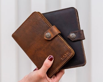 Portefeuille de voyage porte-passeport en cuir, journal de poche personnalisé, cadeau pour les voyageurs, cadeau pour papa, grand-père, cadeau de Noël