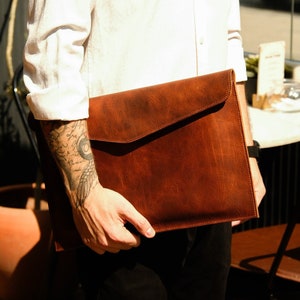 Leather Laptop Sleeve 14in, Slim Crossbody Laptop Bag, Macbook 13in Case, Personalized Laptop Work Bag, Tech Gift, Christmas Gift