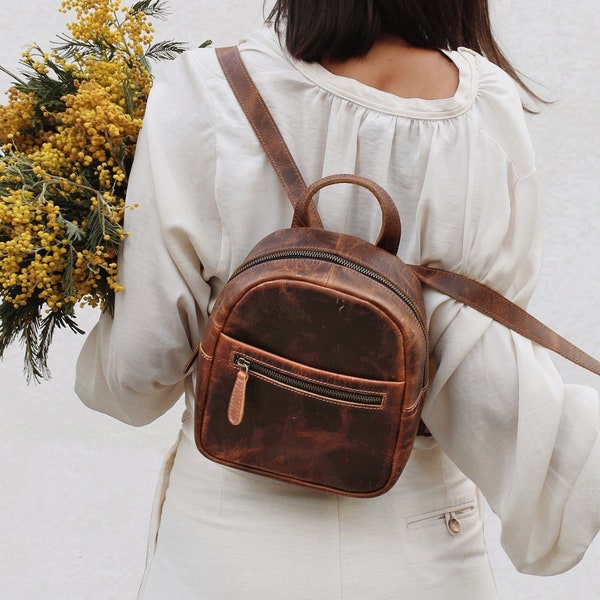 Leather Mini Backpack Purse, Minimalist Everyday Bag, Small Backpack for Girls Teens Women, Mother's Day Gift