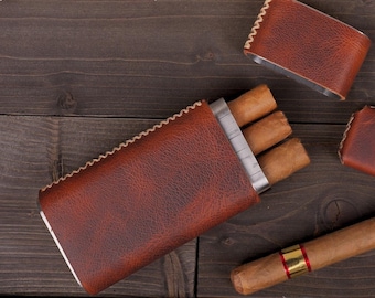 Estuche de cuero para puros, portapuros de viaje, encendedor de cuero, regalo para padrinos de boda, aniversario, día del padre y abuelo.