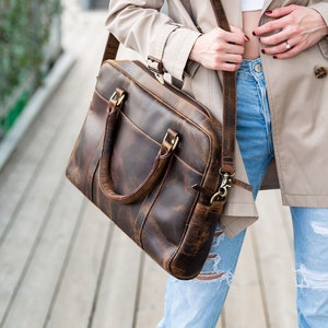 Father's Day Gift, Leather Laptop Bag, Briefcase, Crossbody Messenger Bag, MacBook 16in Bag