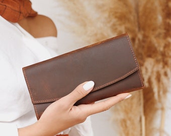 Cartera de cuero personalizada para mujer, cartera linda simple, regalo para mamá