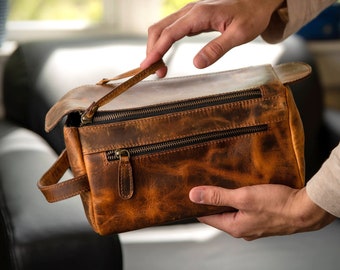 Neceser de cuero personalizado para hombre, neceser de viaje de cuero para  hombre, regalo para padrinos de boda, regalo de San Valentín para él,