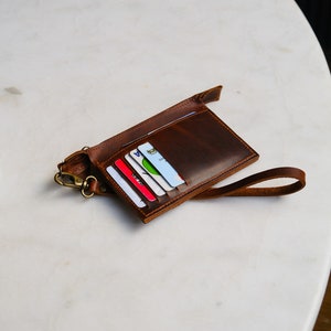 Cartera de cuero para mujer con bolsillo con cremallera, monedero, tarjetero, cartera fina tipo sobre, regalo para ella. imagen 4