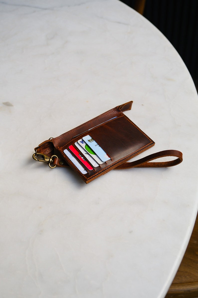 Cartera de cuero para mujer con bolsillo con cremallera, monedero, tarjetero, cartera fina tipo sobre, regalo para ella. imagen 4