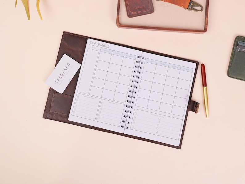 Leather Planner 2026, Personalized Daily Planner, Planner Cover Refillable, Productivity Planner, Gift for Her image 5