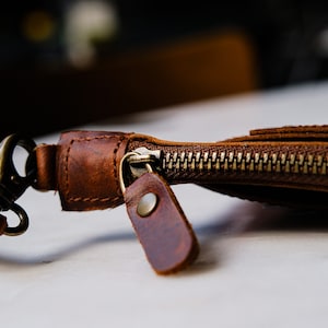 Cartera de cuero para mujer con bolsillo con cremallera, monedero, tarjetero, cartera fina tipo sobre, regalo para ella. imagen 7