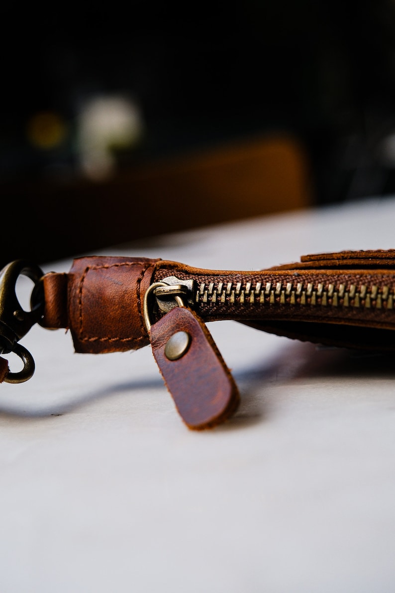 Cartera de cuero para mujer con bolsillo con cremallera, monedero, tarjetero, cartera fina tipo sobre, regalo para ella. imagen 7