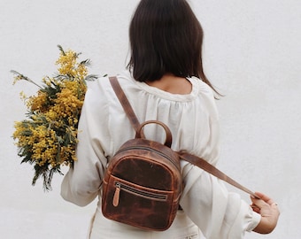 Leather Mini Backpack Purse, Minimalist Everyday Bag, Small Backpack for Girls Teens Women, Valentine's Day Gift for Her