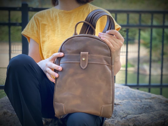 Leather sale school backpack