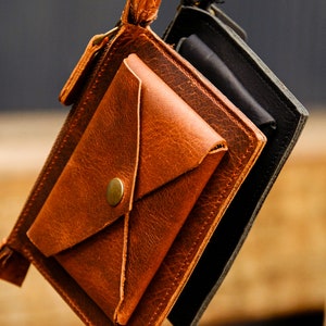 Cartera de cuero para mujer con bolsillo con cremallera, monedero, tarjetero, cartera fina tipo sobre, regalo para ella. imagen 2