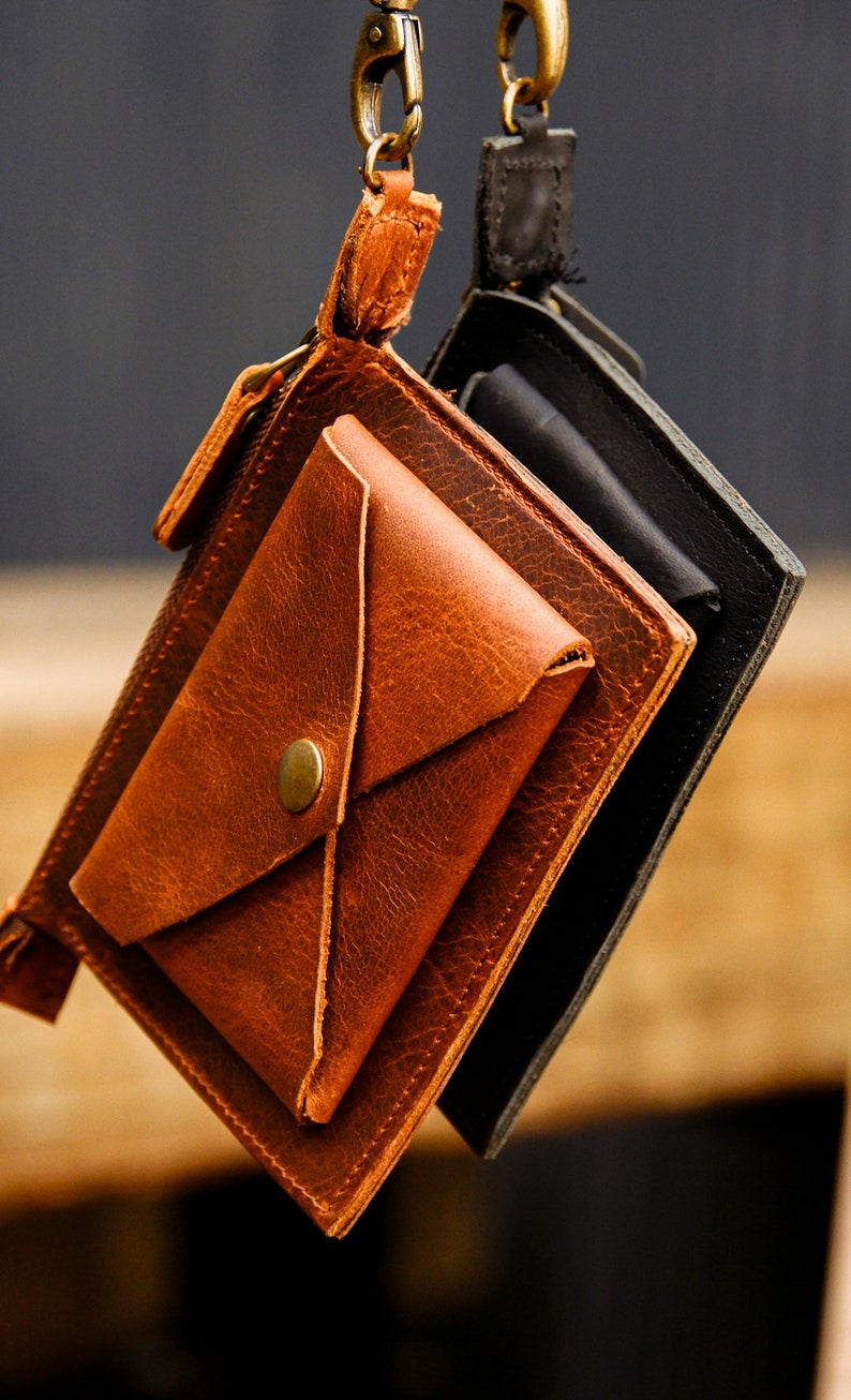 Cartera de cuero para mujer con bolsillo con cremallera, monedero, tarjetero, cartera fina tipo sobre, regalo para ella. imagen 2