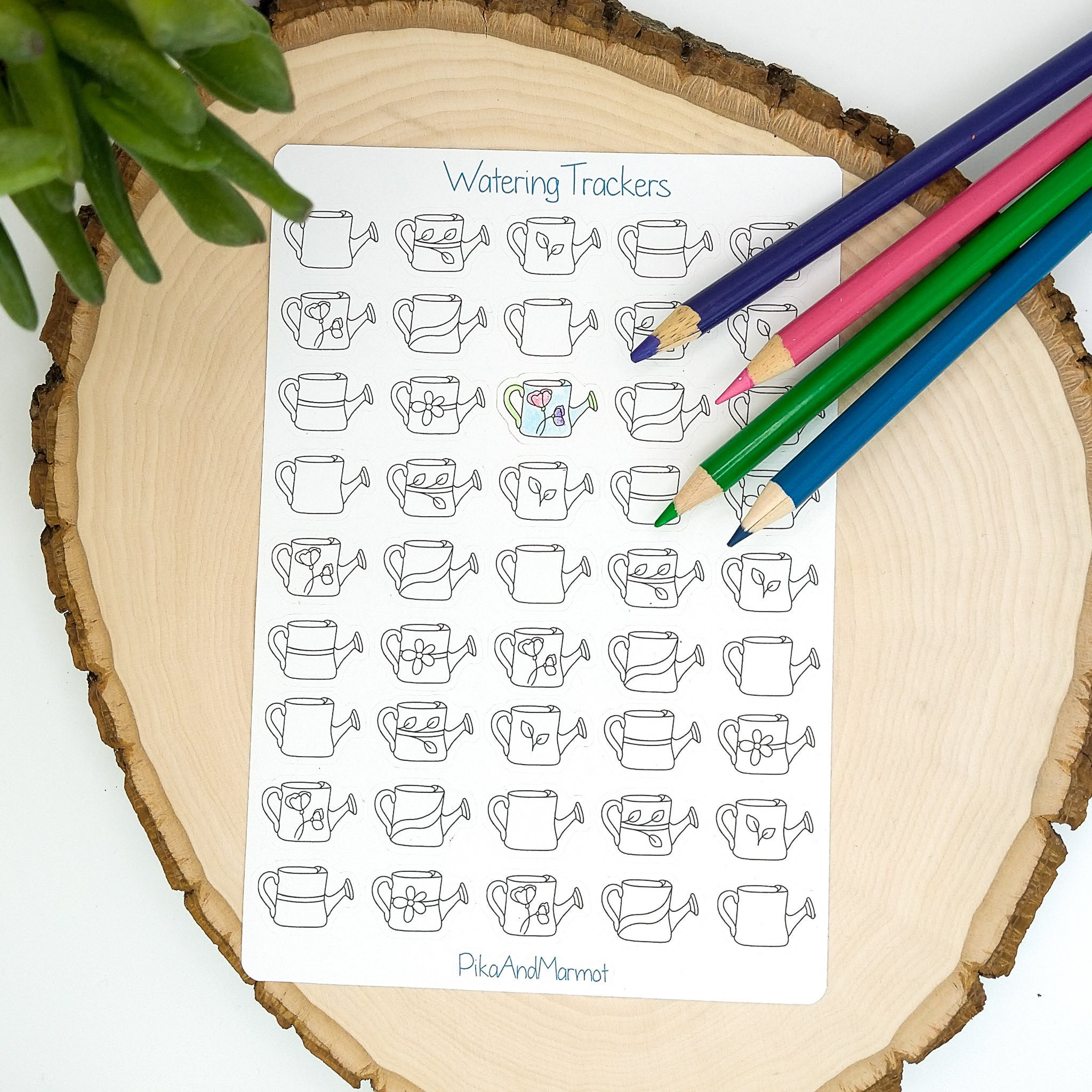 Water plants sticker sheet, Color-in chores tracker, Water plants planner stickers, Watering can icon stickers, Water garden reminders