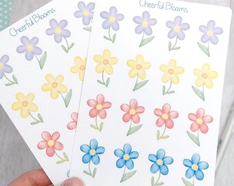 Cute flower sticker sheet, Watercolor flower stickers, Floral sticker sheet, Flower planner stickers, Spring flower stickers, Eco-friendly