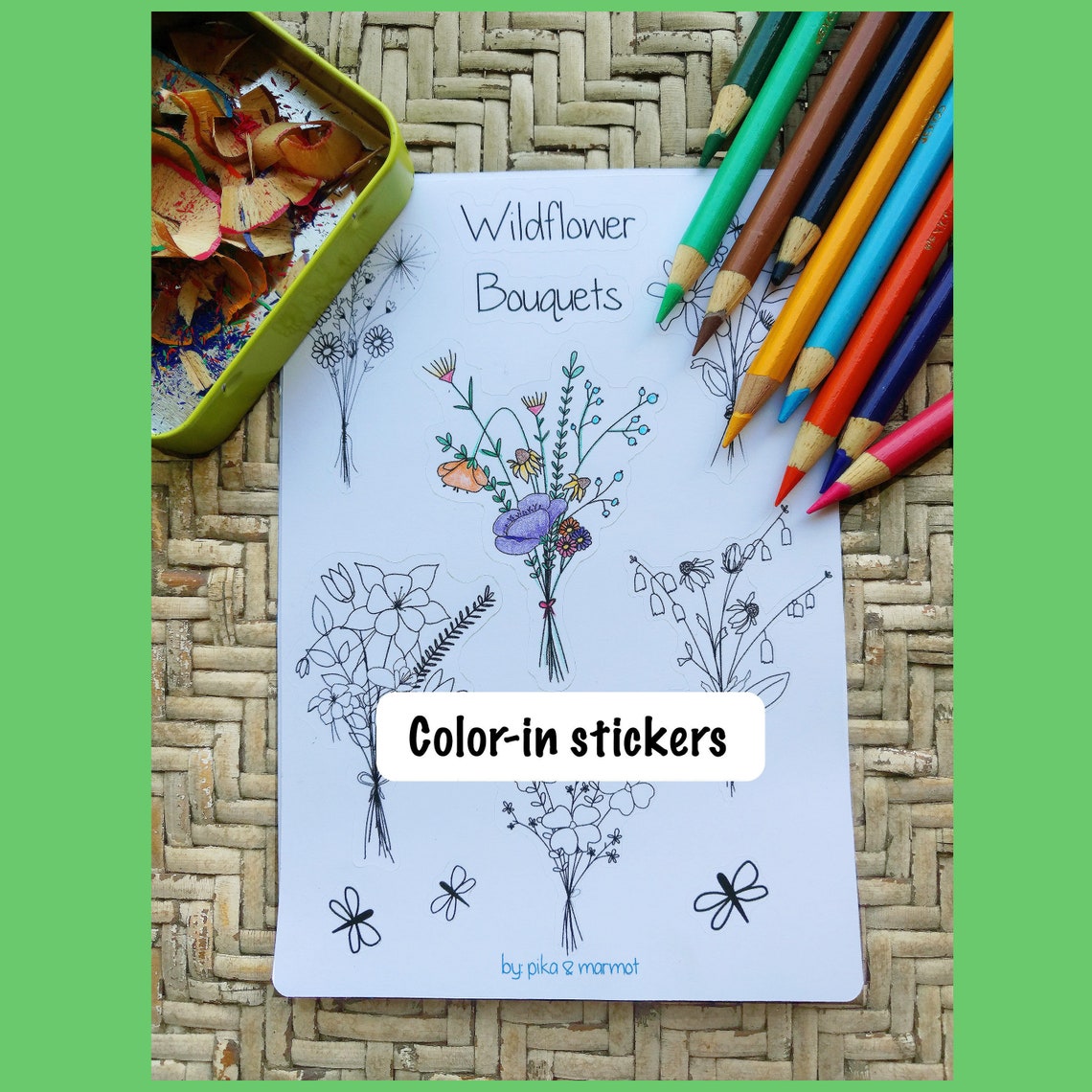 Coloring Planner Stickers Adult Coloring Stickers Flower Etsy