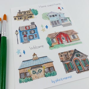 House journal stickers, cute house stickers, cute decorative stickers, watercolor houses, cute home stickers, watercolor bujo stickers