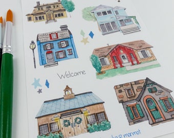 House journal stickers, cute house stickers, cute decorative stickers, watercolor houses, cute home stickers, watercolor bujo stickers