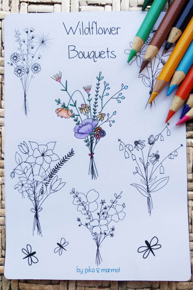 Coloring Planner Stickers Adult Coloring Stickers Flower Etsy