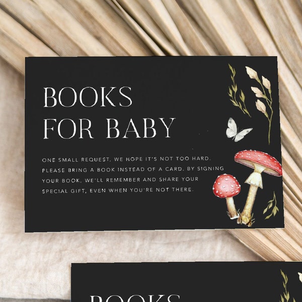 Moody Forest Books for Baby Card / INSTANT DOWNLOAD / Mushroom Forest Books for Baby Printable / Editable Moody Mushroom Enclosure Card