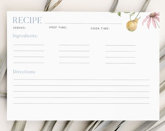 4x6 Recipe Cards for Bridal Shower, Editable Simple Recipe Card, Modern Recipe Card, Printable Recipe Card, Recipe Template, Secret Garden