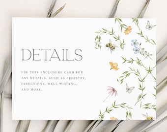 Scheda di recinzione del giardino del cottage / DOWNLOAD IMMEDIATO, Scheda con dettagli floreali stampabile, Modello di inserimento dell'invito, Modelli di matrimonio, Dettagli dell'evento