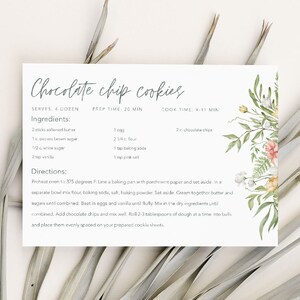 4x6 Spring Floral Recipe Card for Bridal Shower, Editable Simple Recipe Card, Modern Recipe Card, Printable Recipe Card, Recipe Template