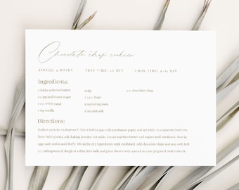 4x6 Classic Minimalist Recipe Card Bridal Shower, Editable Simple Recipe Card, Modern Recipe Card, Printable Recipe Card, Recipe Template