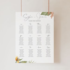 Tropical Seating Chart | Seating Chart Template | Seat Chart Wedding | Seating Chart Sign | Seating Chart Wedding Template | Palm Leaves