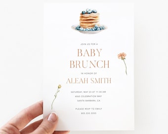 Baby Brunch Shower Invitation / INSTANT DOWNLOAD / Pancakes Breakfast Invitation Printable / Editable Food and Flowers Baby Shower Invite