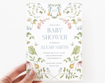 Secret Garden Baby Shower Invitation / INSTANT DOWNLOAD / Cottage Floral Invitation Printable / Editable Garden Flowers Baby Shower Invite
