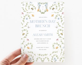 Mother's Day Invitation Card / INSTANT DOWNLOAD / Floral Cottagecore Printable / Editable Garden Cottage Mother's Day Brunch Invite